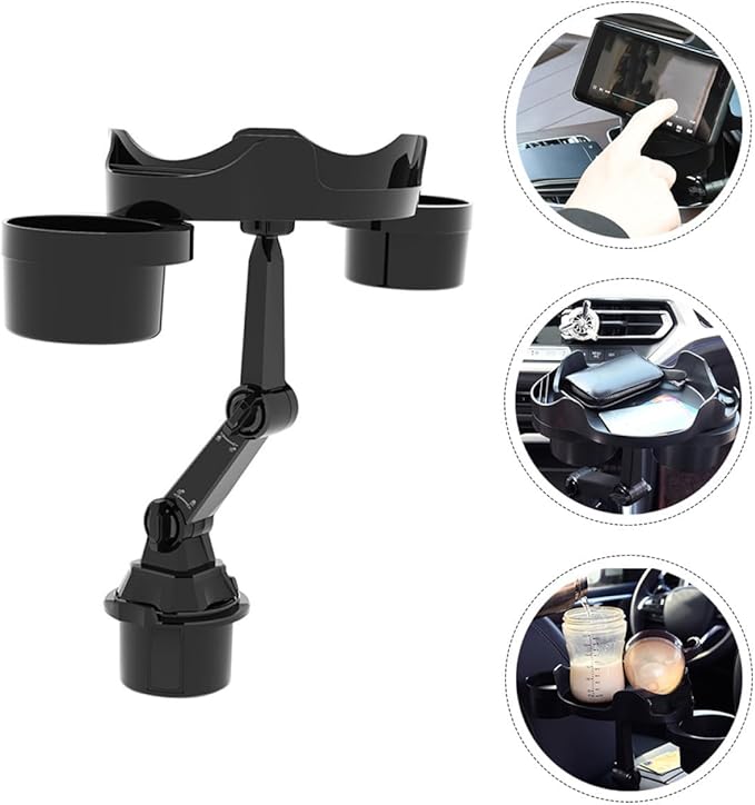 Car Cup Holder Expander with Rotatable Tray, Multi-Functional Car Food Tray and Drink Holder for Vehicle Interior Accessories, Compatible with Standard Cup Sizes, Swivel Design for