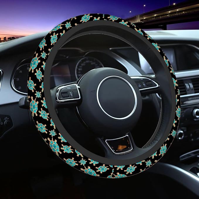 Swono Turtle with Stones Blue Car Neoprene Steering Wheel Cover Jewelry in The Form of A Turtle with Blue 15 Inch Anti-Slip Wheel Wrap Case Protector for SUV Sedan Vans Trucks