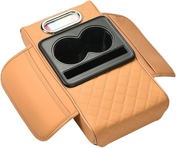 Car Armrest Cushion for Ford Focus I Sedan 1998-2001 2002 2003 2004 2005, Car Center Console Cover Armrest Pad with Cup Holder and Tissue Box, Car Accessories,Orange