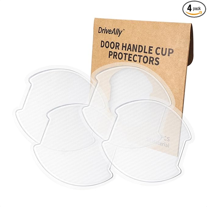 DriveAlly 4Pcs Silicone 3D Carbon Fiber Texture Car Door Handle Cup Protectors Paint Scratch Protector Sticker Vehicle Exterior Accessories 1.5mm Thick Scratch Guard Sticker (Semi-Transparent, Large)