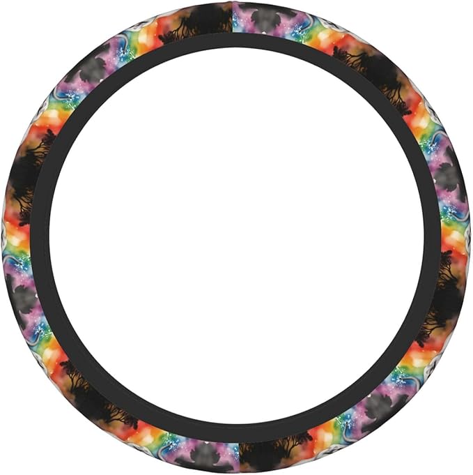 Elephant Rainbow Neoprene Steering Wheel Covers Women Men Car Accessories, Universal 15 Inch Fit Auto, Suvs, Truck