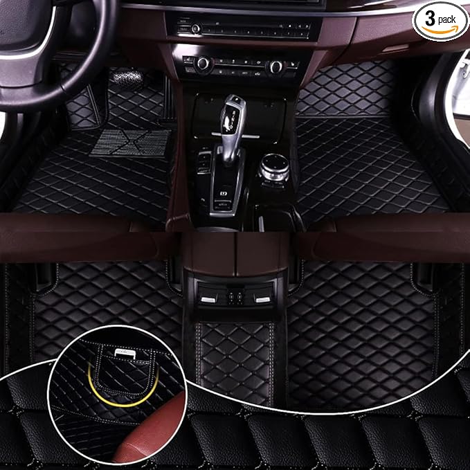 Custom Car Floor Mats Fit 96% Car Model Luxury Leather Waterproof Anti-Skid Full Coverage Liner Front Rear Mat/Set (All in Black)