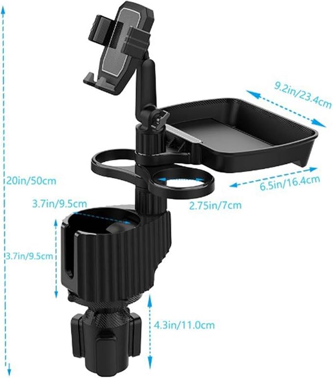 Cup Holder Tray for Car - 5 in 1 Adjustable Car Cup Holder Phone Mount with Food Tray, Holder Expander with 360°/180° Rotation, Automotive Extender Accessories for Auto Trucker Road Trip