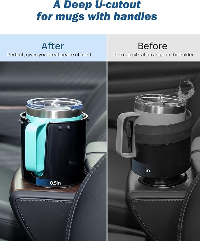 JOYTUTUS Car Cup Holder Expander with Adjustable Base, Fit Diameter of 3.0-3.25 Inches Car Cup Holder, Compatible with Hydro Flask,Yeti, Large for Hold 18-40 Oz Bottles and Mugs (Black)