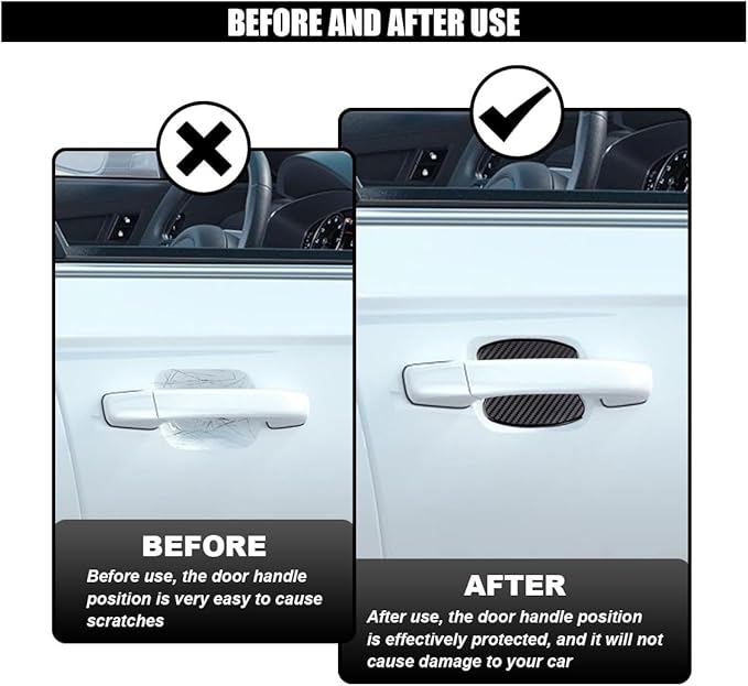 4PCS Car Scratch Protectors, TPU Carbon Fiber Door Bowl 3D Traceless Sticker, Paint Cover Guard Pad, Universal Door Handle Protective Film for Most Cars (Small)