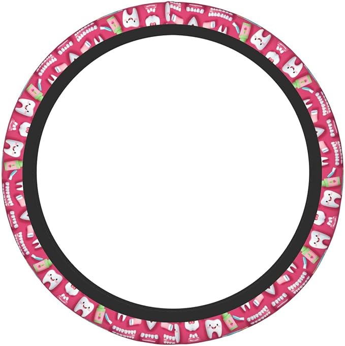 Dentistry Teeth Pattern Car Steering Wheel Cover, 15 Inch Steering Wheel Cover Stylish Decor for Most Cars