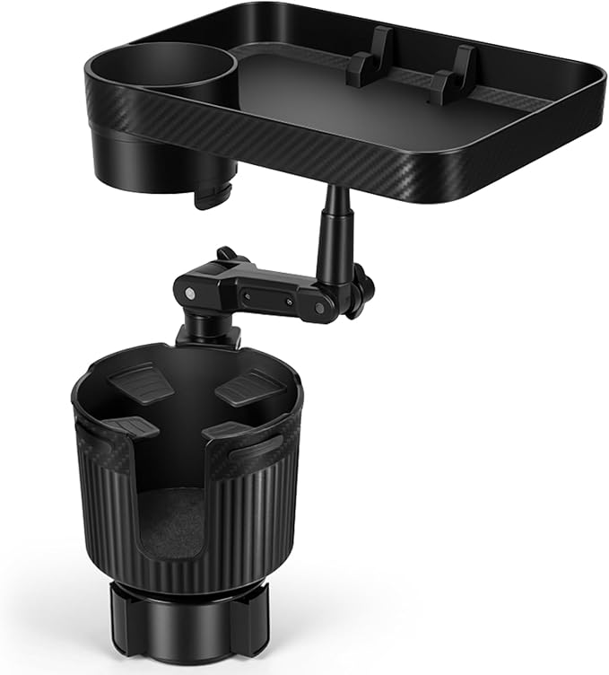Car Cup Holder Tray, Car Food Tray for Eating with Phone Holder, Large Car Cup Holder Expander with Adjustable Base, Fit in 2.52-3.54 inch Car Holder, Road Trip Essentials