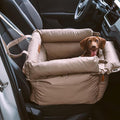 FUNNYFUZZY Leather Dog Car Seat for Small ＆ Medium Sized Dogs Up to 35lbs, Waterproof and Washable Dog Booster Seat Car Bed for Travel and Home,Portable and Safety(Beige)