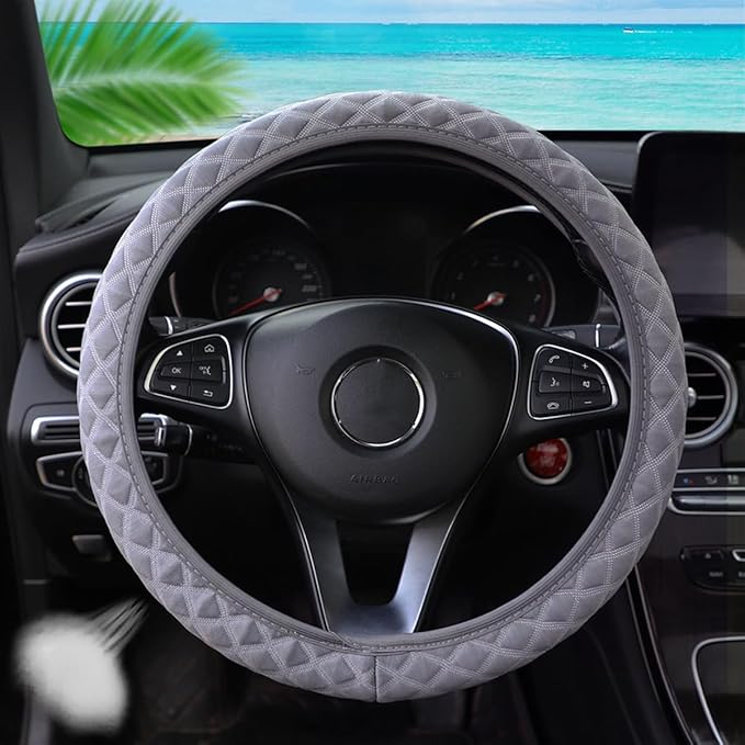 zipelo Elastic Stretch Steering Wheel Cover, Microfiber Breathable Ice Silk, Universal 15 Inch Anti-Slip Car Steering Wheel Protector, Warm in Winter and Cool in Summer, for Men and Women (Gray)