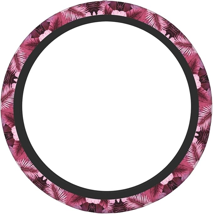 Hawaiian Tropical Flowers Car Steering Wheel Cover, 15 Inch Steering Wheel Cover Stylish Decor for Most Cars