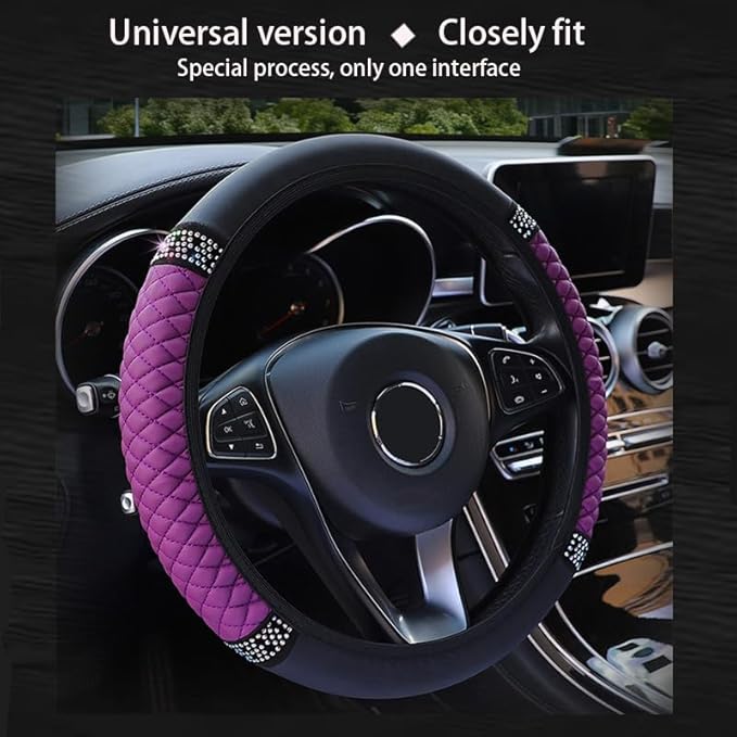 WLERIR Microfiber Leather Steering Wheel Cover with Anti-Slip Lining Universal Car Accessory for Steering Wheel with a Diameter of 14.5-15 inch (Purple)