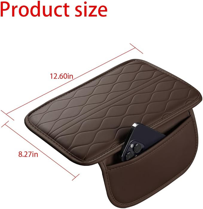 Car Center Console Cover, Leather Vehicle Armrest Seat Box Pad Cushion with 2 Storage Bags, Automotive Interior Arm Rest Protector Accessories, Universal for SUV, Sedan, Truck (Coffee)