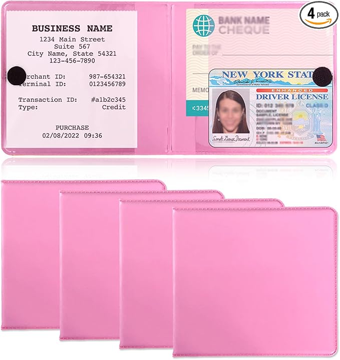Kewucn 4 PCS Car Registration Insurance Holder, Essential Auto Card Glove Box Organizer, Vehicle Interior Accessories Perfect for Most Car, Truck, SUV (10.55''×4.8'', Pink)