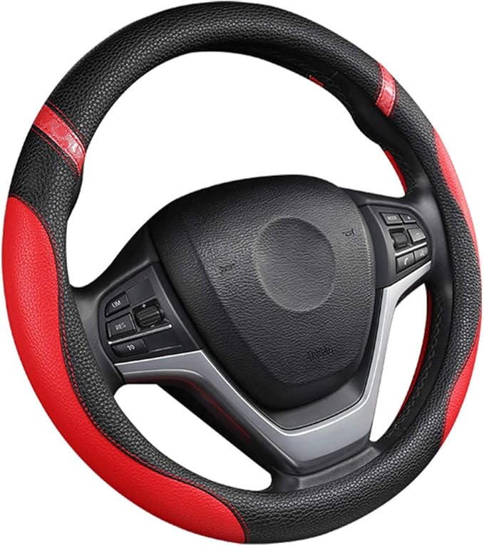 Steering Wheel Cover for Women Leather Universal Steering Wheel Cover for Car 15 inch (Red)
