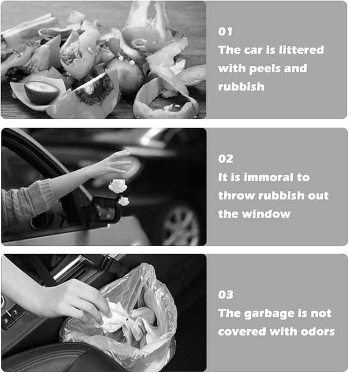 Car Trash Can with Lid & Rhinestones Design,Push-on Car Trash Bin for Storing Trashes Items & Cars Decor Includes 30PCS Trashes Bag,Shiny Cars Garbage Can with Back Clip for Side Door (Black Diamond)