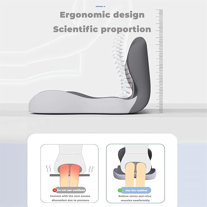 Memory Foam L-Shaped Integrated Seat Cushions for Car Truck Driver Ergonomic L Shape Lumbar Cushion Sciatica Back Pain Relief Office Chair Butt and Back Support Pillow Long Driving Booster Seat (B1)