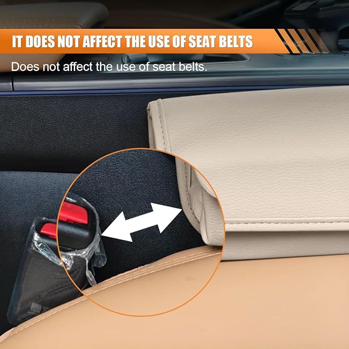 Car Seat Gap Filler Organizer, Leather Waterproof Auto Front Seat Storage Box, Portable Car Seat Side Pocket Organizer, Vehicle Interior Storage Accessory for Phone Glasse Key (Beige/Yellow)