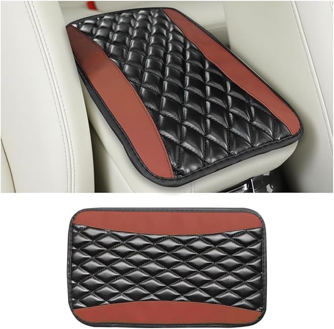 Car Center Console Cover, Comfortable PU Leather Vehicle Armrest Storage Box Cushion Pad, Anti-Scratch Automotive Interior Arm Rest Cover Protector, Universal for Truck SUV Sedan (Brown)