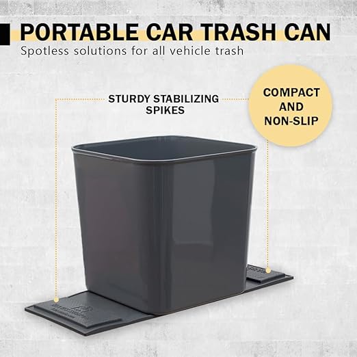 HAUSSIMPLE Car Trash Can 1.4 Gallon with Stability Flap & Magic Strips — No-Tip Leakproof Car Garbage Bin for Car Floor, Mats, Front or Back Seat, SUV, Truck, Van, Vehicle Interior Organizer (Gray)