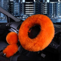 15inches Universal Leather Car Steering Wheel Cover Car Accessories Colorful Fuzzy Steering Wheel Cover Gear Shift Cover Handbrake Cover (Orange)