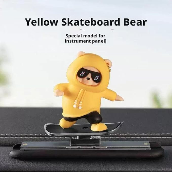 Slidable Skateboard Bear Car Dashboard Ornaments,Funny Mini Skateboard Bear Auto Center Console Ornaments Universal Car Interior Accessories Gifts for Women Men