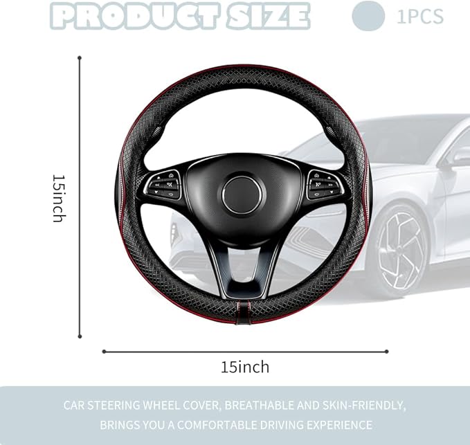 15 Inch Car Steering Wheel Cover,Breathable Leather Steering Wheel Cover Protector,Anti-Slip Universal Car 15 Inch Steerings Wheels Covers Cars Interior Accessories for Cars/SUVs