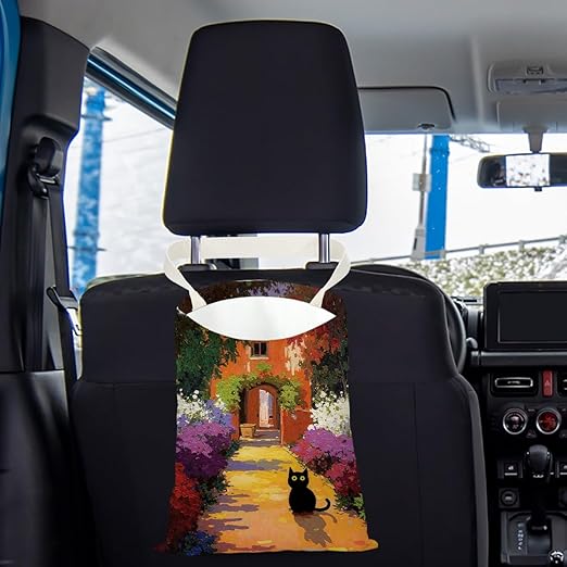 Pykfrhh Black Cat Car Trash Bag, Car Trash Bag Hanging, Waterproof Cars Back Seat Hanging Organizer and Storage Trash Bags for Vehicle Travelling Camping Garden Cat Decor