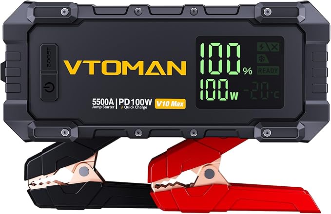 VTOMAN Jump Starter with 100W Bi-Directional Fast Charge, V10 Max Car Battery Jumper Starter Portable (All Gas & 12L Diesel), 12V Auto Jump Box Booster Pack with 3.2" Display for Pickup Trucks & Suvs