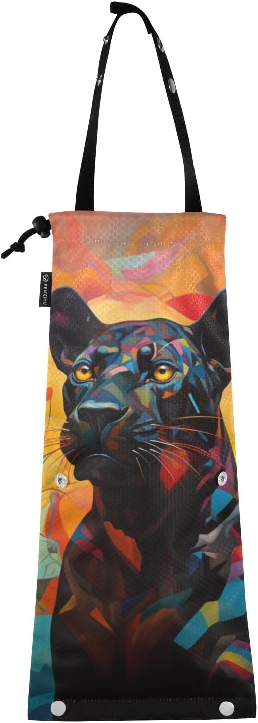 ALAZA Hanging Car Trash Bags Garbage Bag Trash Can for Back Seat Small Panther Washable Storage Bag Retractable 2 Pack