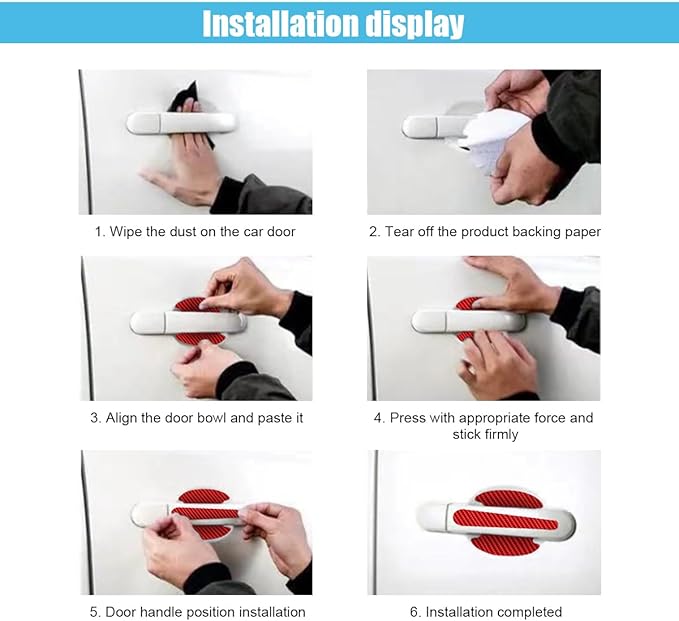 8PCS Car Door Handle Scratch Protectors, Carbon Fiber Car Door Handle Bowl Sticker, Universal Auto Doors Handles Paint Guard Cover, Doors Handles Cup Protective Film for Cars (Red)
