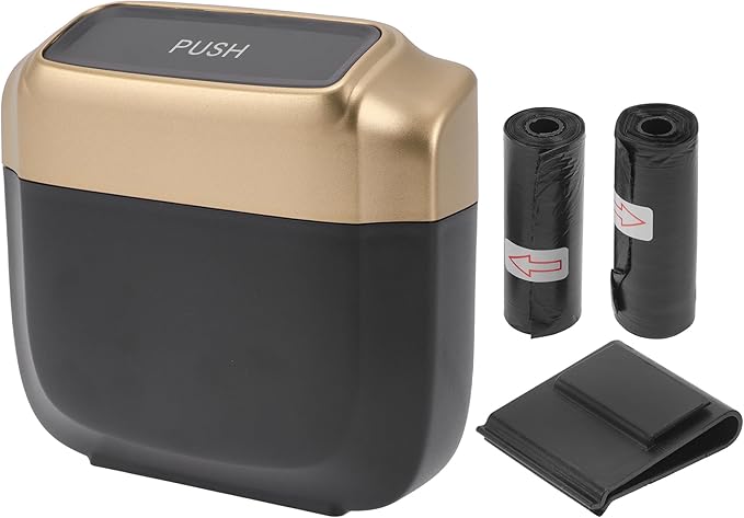Car Trash Can Hanging 6.3" Length 2.4" Width 5.9" Height Trash Bin Plastic Gold Tone 1 Set