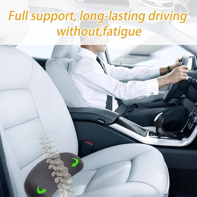 Car Lumbar Support Pillow, Ergonomic Memory Foam Vehicle Seat Back Support Pillow for Sciatica Pain Relief, Comfortable Automotive Seat Cushion Pad, Universal for SUV RV Truck (Dark Gray)