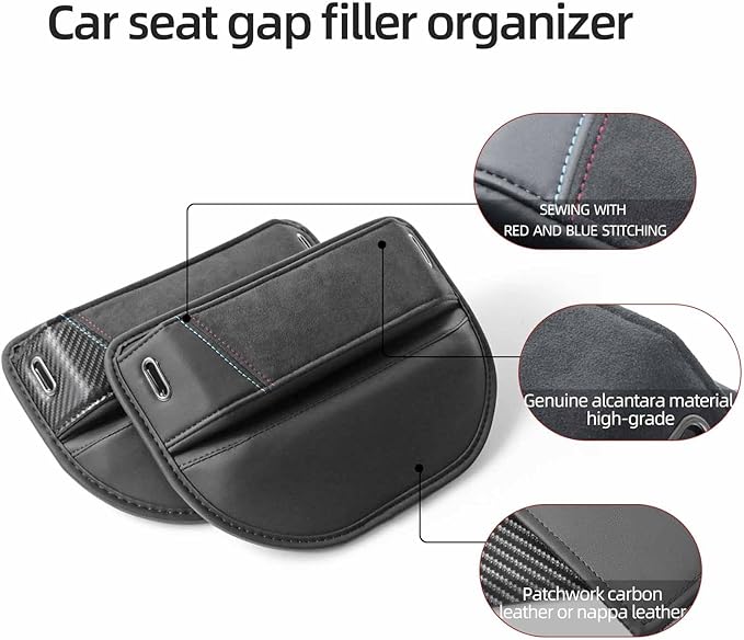 BETTERHUMZ Car Seat Gap Filler Organizer Compatible with BMW BMW G30 G20 F40 G21 G28 G11 G12 Z4 G32 G29 X1 X2 X3 X4 Series for Alcantara Car Side Seat Storage Box Accessories (carbon leather)