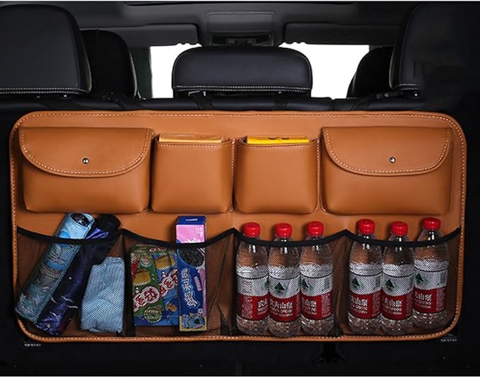 Trunk Organizer for Volvo XC90 XC70 XC60 XC40 V90 V70 V60 V40, Vehicle Hanging Back Seat Boot Bag Car Leather Cargo Storage Bags Waterproof Multifunction Accessories,C/Brown