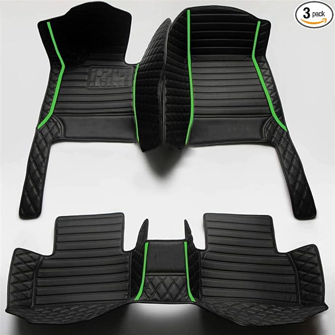 Floor Mats for Cars, All-Weather Mats, Waterproof Trim-to Fit Automotive Floor Mats for 99.9% Cars Sedan Trucks SUV, Custom Floor Liner Car Accessories (Black Green Stripe)