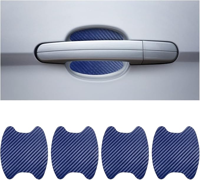 4PCS Universal Carbon Fiber Anti-Scratches Auto Door Handle Protective Film, Door Handle Protector Sticker, Paint Cover Guard Stickers Fit for Most Car Handles (Blue)