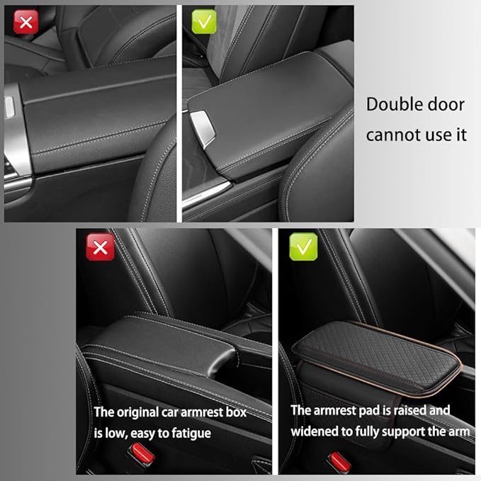 Upgraded Car Center Console Cover,Microfiber Leather Car Armrest Cover Cushion with 2 Storage Bags,Universal Car Armrest Storage Box Car Interior Accessories for Most Vehicles (Grey)