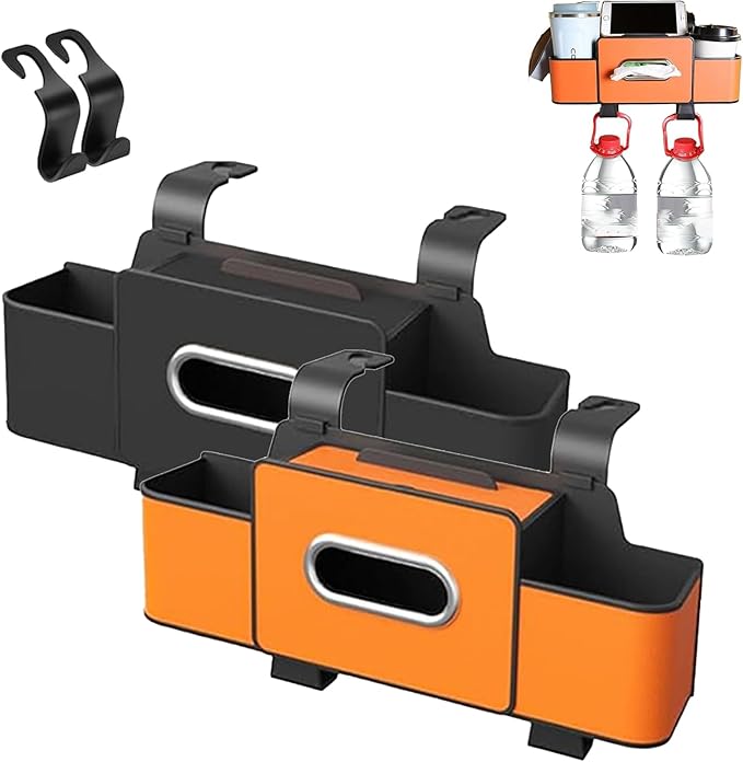 Silksild Car Organizers and Storage Back Seat, Multifunctional Car Organizer Box with Tissue & Cup Holders for Suv Sedan, Backseat Headrest Storage Box, Hanging Cars Caddy for Behind Seat (2Pcs-E)