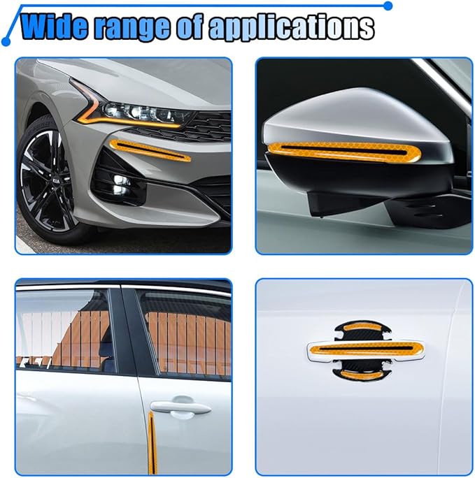 8PCS Reflective Car Door Handle Protector Sticker, Carbon Fiber Auto Door Handle Cup Paint Guard Protective Film, Anti-Scratches Car Door Handle Bowl Sticker, Self-Adhesive & Non-Marking(Yellow)