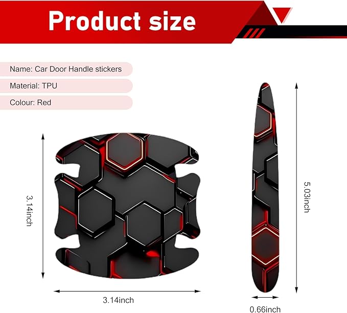 8PCS Car Door Handle Scratch Protectors, 3D Carbon Fiber Door Handle Bowl Sticker, Waterproof Scratch-resistant Self-adhesive Protective Film, Universal for Most Vehicles (Red)