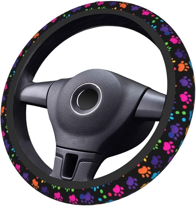 Dog Paws Cute Steering Wheel Cover Non-Slip Breathable Sweat-Absorbent Suitable for SUV Van Truck Car Universal Protection Accessories 15 Inch Suitable for Women Men