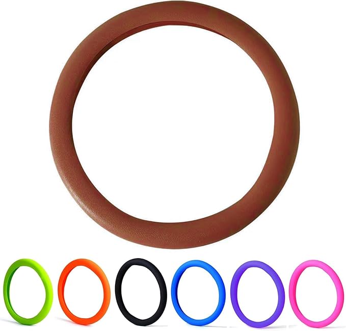 30% Thicker Universal Stretchy Silicone Steering Wheel Cover for 14” 15” 16” Wheels - Anti-Slip Grip & Enhanced Control for Men & Women, All Weather Protection (Brown)