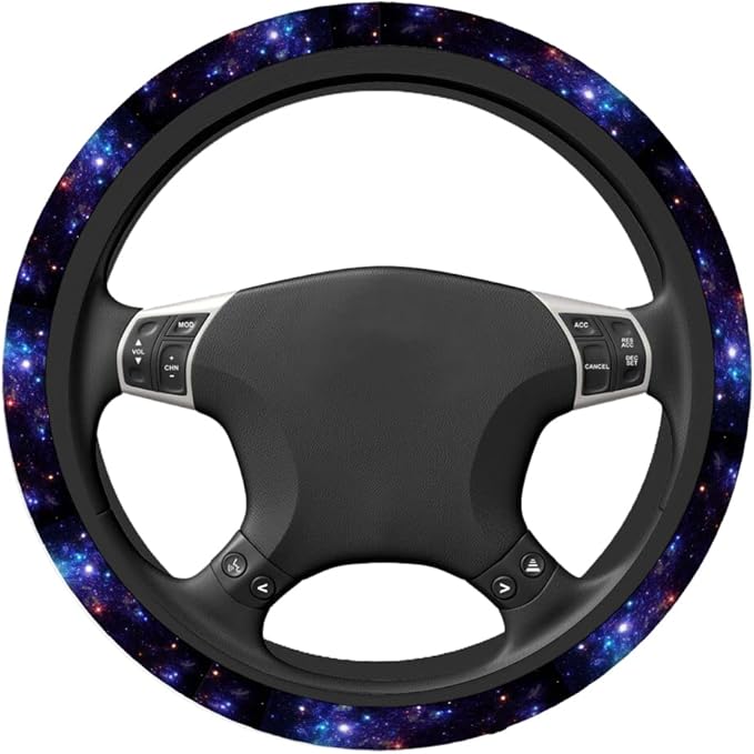 Swono Galaxy Purple Car Steering Wheel Covers Abstract Beautiful Space with Star Women Men Interior Accessories Universal 15 Inch Steering Steering Wheel Protector Anti-Skid Grips