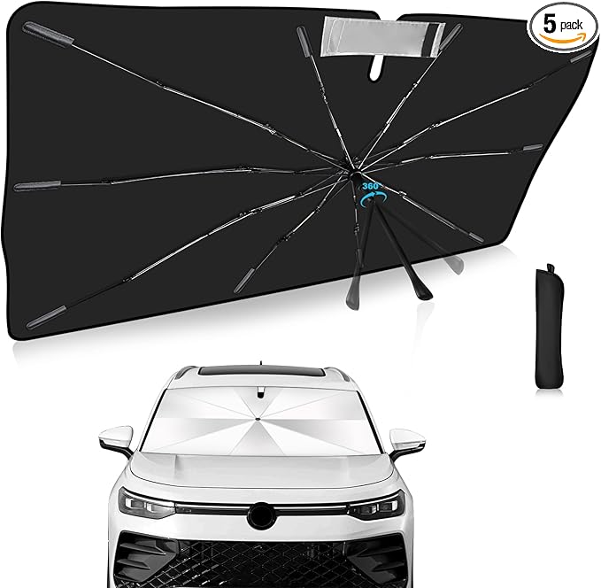 2025 Upgrade Windshield Sun Shade Umbrella Custom Fit for Volkswagen Tiguan 2018-2025 Foldable UV Protection Car Cover, Emergency Rain Shield & Dashboard Protector - Durable Auto Accessory
