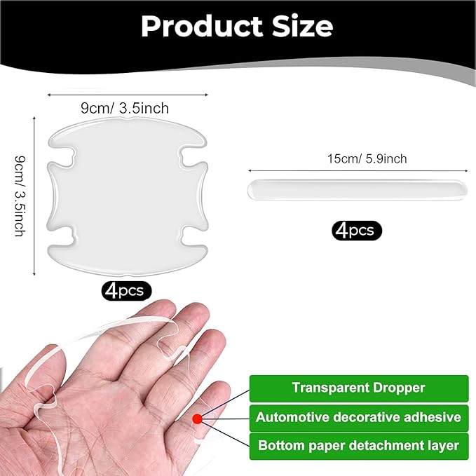 8Pcs Transparent Car Door Handle Scratch Protector Door Handle Protector Waterproof and Scratch Resistant Paint Protection Pad Suitable for Most Car (Door Handle Protector)