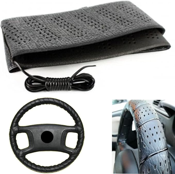Black Lace-On Steering Wheel Cover Grip Classic Stretch Accessory Auto Vehicle