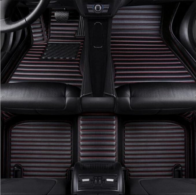 Custom Waterproof Leather Car Floor Mats Fit for Most Car SUV Truck & Sportscar All Weather Protection Vehicles (Black red Stripe)