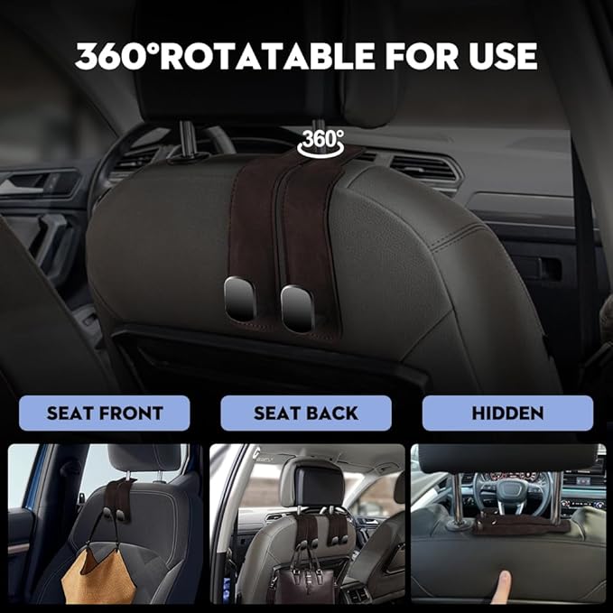 NHHEO Car Hook for Headrest Co-Pilot Glovebox 4 Pcs Universal Vehicle Bag Umbrella Handbag Coat Hooks(Black)