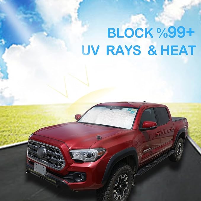 LLKUANG Car Windshield Sun Shade Compatible with Toyota Tacoma 2006-2024 Auto Windshield Sunshades Foldable Blocks UV Rays Sun Visor to Keep Your Vehicle Cool and Damage Free (Style A)