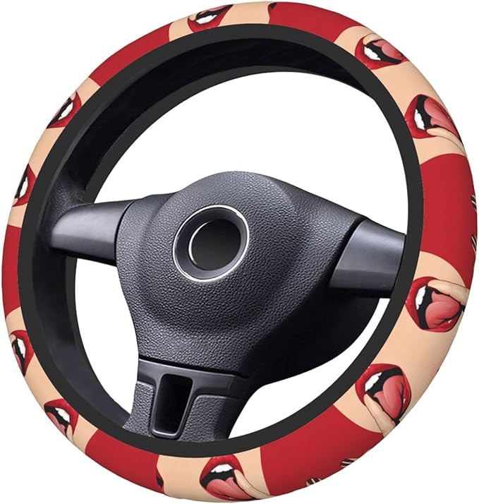 Tongue Out Neoprene Steering Wheel Covers Women Men Car Accessories, Universal 15 Inch Fit Auto, Suvs, Truck